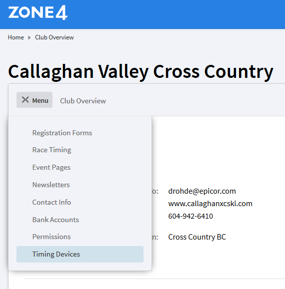 Timing Devices menu entry